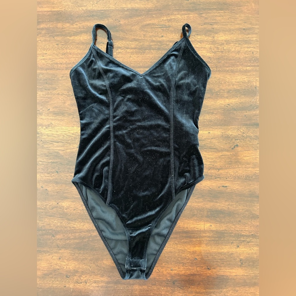 Navy Velvet Bodysuit - Forever 21